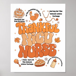 Retro Thanksgiving Nicu-verpleegster Herfst Dankba Poster