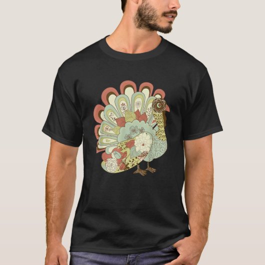 Retro Thanksgiving Turkey T Shirt  Floral (Voorkant)