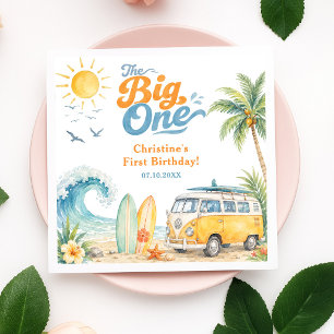 Retro The Big One Surf Beach 1e Verjaardag Servet