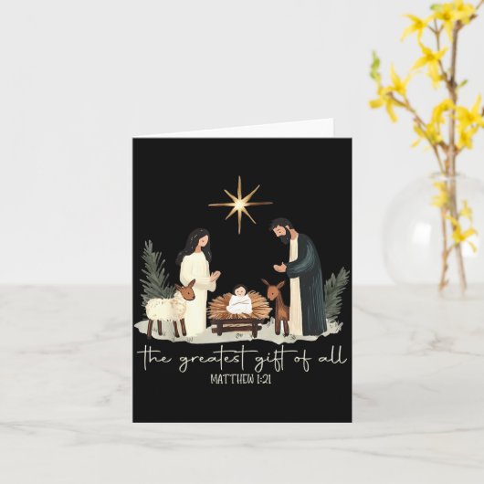 Retro The Greatest Gift Of All Jesus Nativity Chri Kaart (Gele Bloem)
