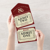 Retro Theater Film Ticket Stub Geef Twee Bruiloft  All In One Uitnodiging (Afscheurbaar)