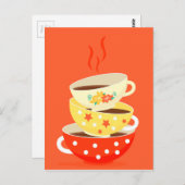 Retro thee  theekbekers briefkaart (Voorkant / Achterkant)