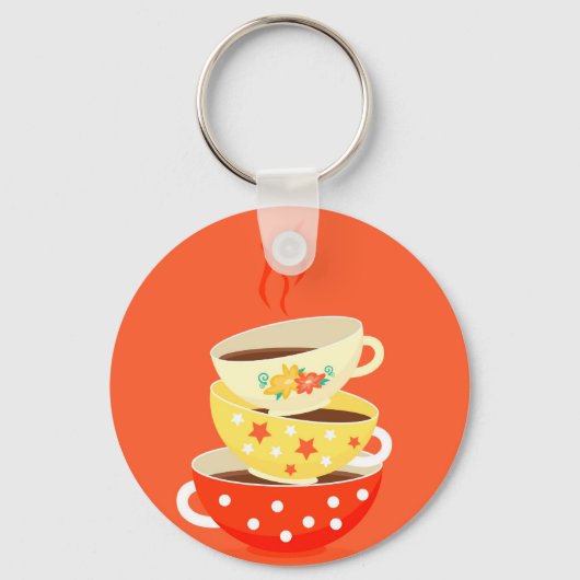 Retro thee theekbekers sleutelhanger (Voorkant)
