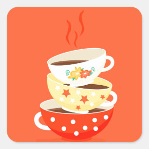 Retro thee  theekbekers vierkante sticker