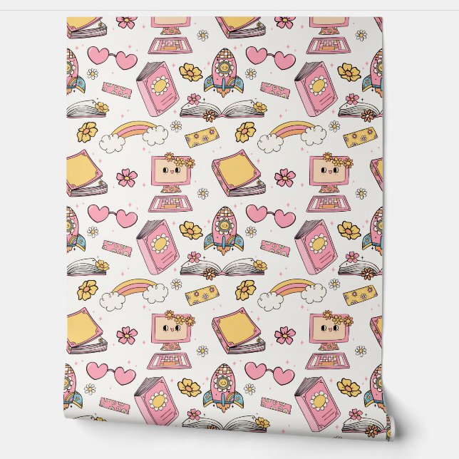 Retro themaschool behang (Afrollen)