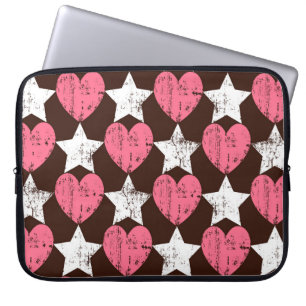Retro Threadbare Harten Sterren Textuur Laptop Sleeve