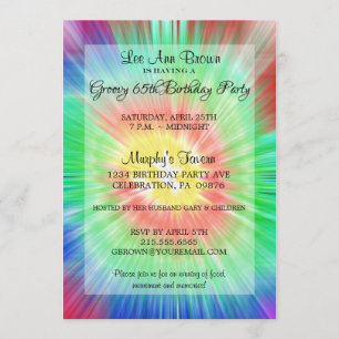 Retro Tie Dye 65th Birthday Party Invitation Kaart
