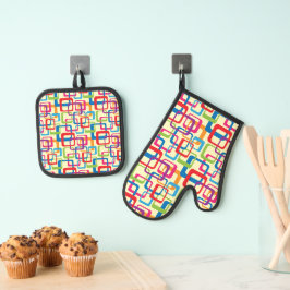 Retro tijdperk ovenwant & pannenlap set