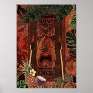 Retro Tiki Aloha Hawaiaanse Luau Tropisch Eiland Poster