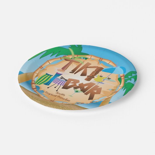 Retro Tiki Bar-partij Papieren Bordje (Gekanteld)