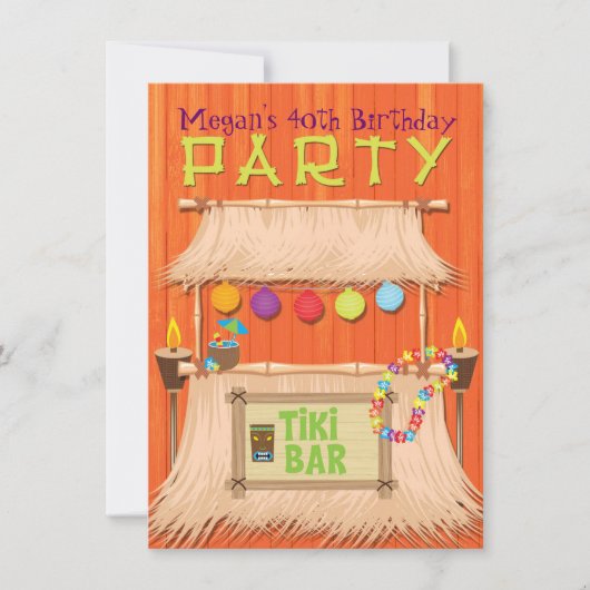 Retro Tiki Bar — Uitnodiging voor Tropische Hawaii (Voorkant)