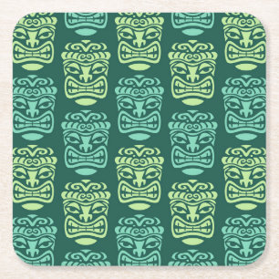 Retro Tiki Beach Bar Patroon Vierkante Kartonnen Onderzetter