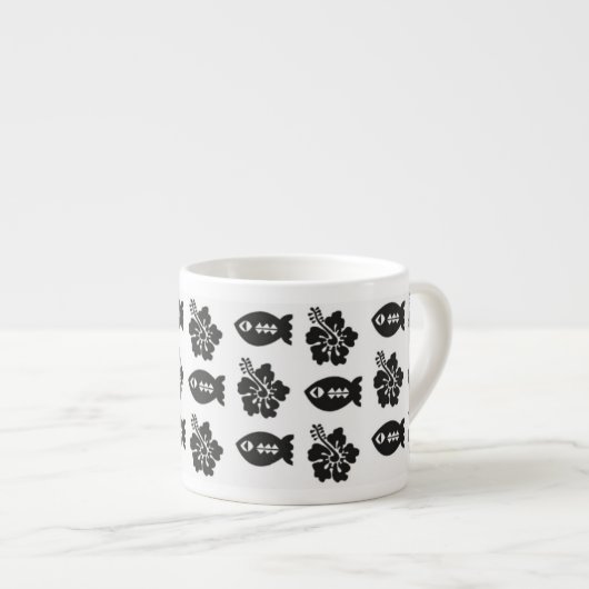 Retro Tiki Black en White Pattern Espresso Kop (Voorkant rechts)