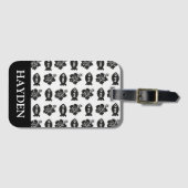 Retro Tiki Black en White Pattern Gepersonaliseerd Bagagelabel (Voorkant (horizontaal))