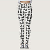Retro Tiki Black en White Pattern Leggings (Voorkant)