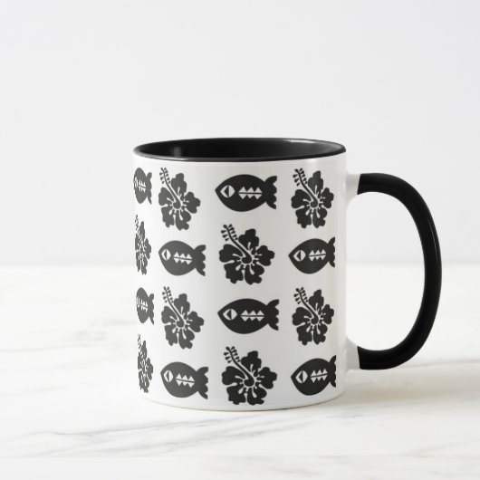 Retro Tiki Black en White Pattern Mok (Rechts)