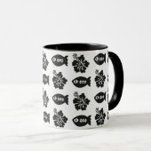 Retro Tiki Black en White Pattern Mok (Voorkant rechts)