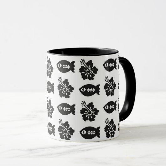 Retro Tiki Black en White Pattern Mok (Voorkant rechts)