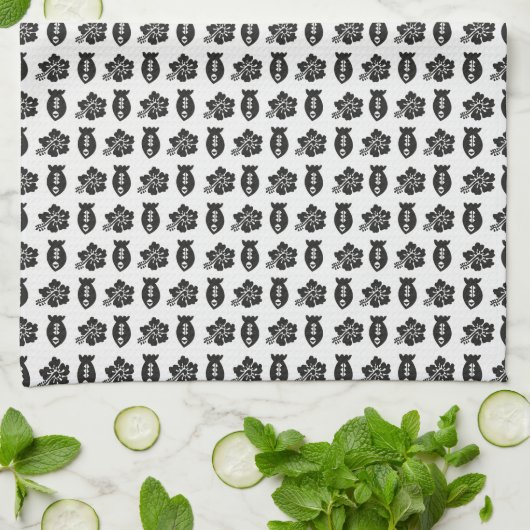 Retro Tiki Black en White Pattern Theedoek (Gevouwen)