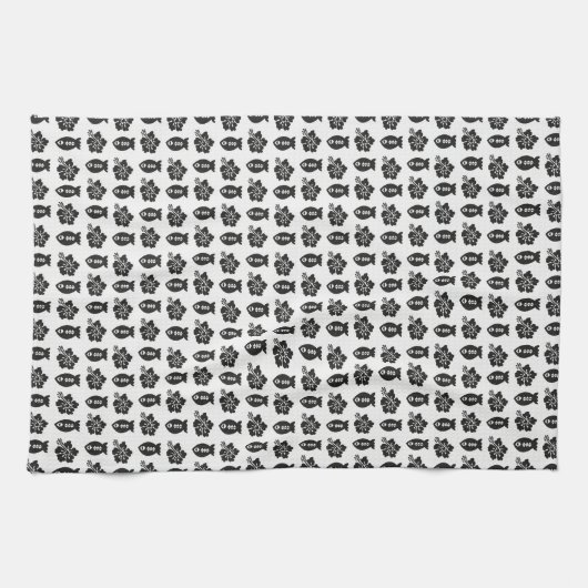 Retro Tiki Black en White Pattern Theedoek (Horizontaal)