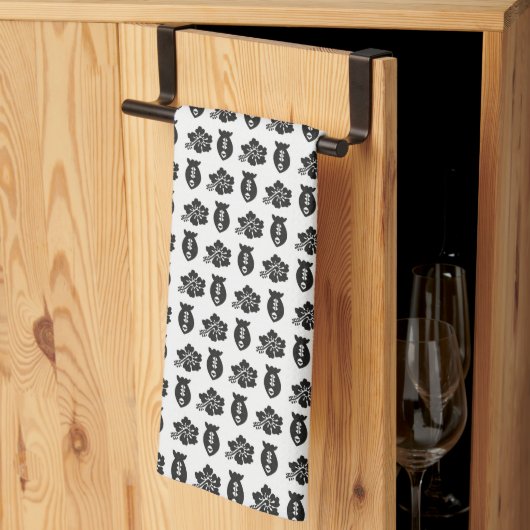 Retro Tiki Black en White Pattern Theedoek (Derde Gevouwen)