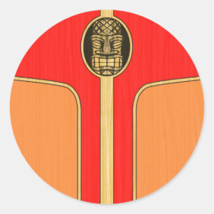 Retro Tiki Surfboard Ronde Sticker
