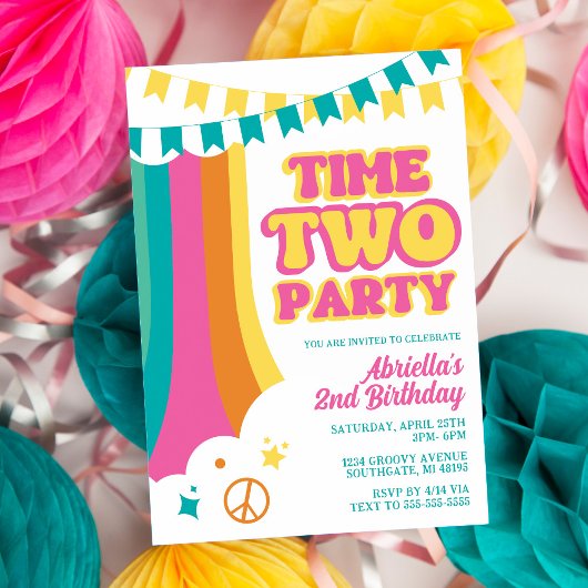 Retro Time Deux parties 2e anniversaire Invitation