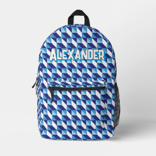 Retro tinten van blauw geometrisch abstract patroo bedrukte rugzak