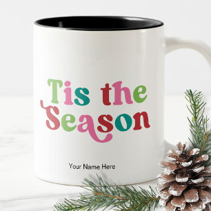 Retro Tis het Seizoen Helder Kerstmis Tweekleurige Koffiemok