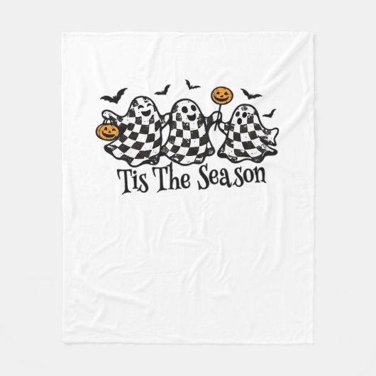 Retro Tis The Season Checkered Halloween Fleece Deken (Voorkant)