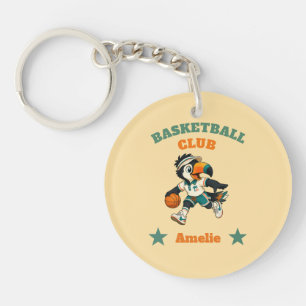 Retro Toekan Basketbalclub Gepersonaliseerde Kinde Sleutelhanger