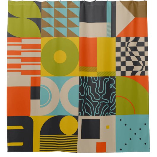 Retro toekomst: abstract pastelkunstwerk. douchegordijn (Voorkant)