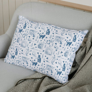 Retro Toile Patroon Cat Catnip Wit Blauw Accent Kussen