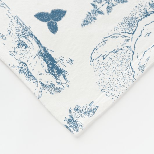 Retro Toile Patroon Cat Catnip Wit Blauw Fleece Deken (Hoek)