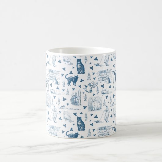  Retro Toile Patroon Cat Catnip Wit Blauw Koffiemok (Center)