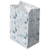  Retro Toile Patroon Cat Catnip Wit Blauw Medium Cadeauzakje (Voorkant Gekanteld)
