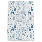  Retro Toile Patroon Cat Catnip Wit Blauw Medium Cadeauzakje (Voorkant)
