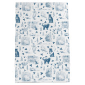  Retro Toile Patroon Cat Catnip Wit Blauw Medium Cadeauzakje (Achterkant)