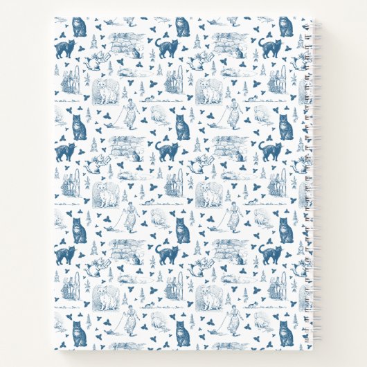  Retro Toile Patroon Cat Catnip Wit Blauw Notitieboek (Achterkant)