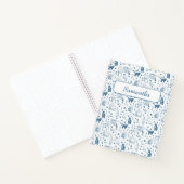  Retro Toile Patroon Cat Catnip Wit Blauw Notitieboek (Binnen)