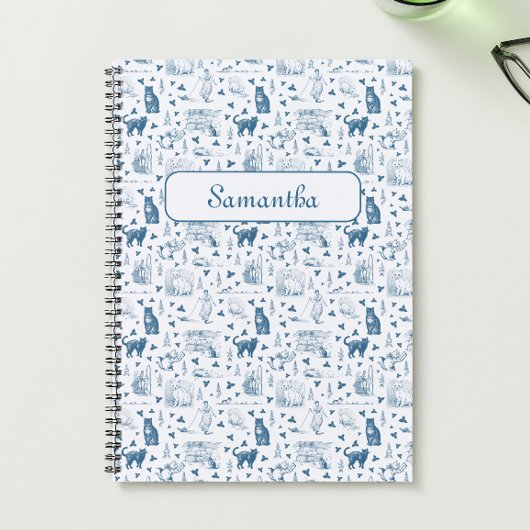  Retro Toile Patroon Cat Catnip Wit Blauw Notitieboek