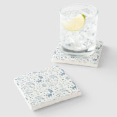 Retro Toile Patroon Cat Catnip Wit Blauw Stenen Onderzetter (Zijkant)