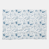 Retro Toile Patroon Cat Catnip Wit Blauw Theedoek (Horizontaal)
