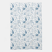 Retro Toile Patroon Cat Catnip Wit Blauw Theedoek (Verticaal)