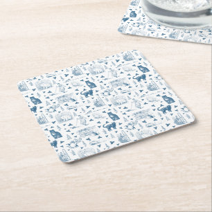  Retro Toile Patroon Cat Catnip Wit Blauw Vierkante Kartonnen Onderzetter
