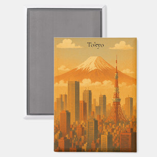 Retro Tokyo Kunstwerk Vintage Japan Cityscape Reiz Magneet