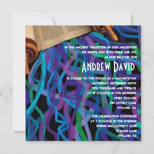 Retro Torah Bar Bat Mitzvah Uitnodiging (Voorkant)