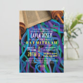RETRO TORAH Bar Bat Mitzvah Uitnodiging (Staand voorkant)