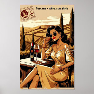 Retro Toscaanse wijngaard illustratie – stijlvol Poster