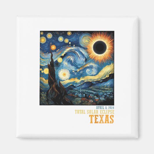 Retro Totale Zonneverduistering 2024 Texas voor Ma Magneet (Voorkant)